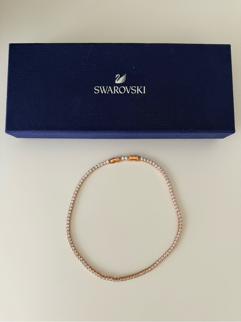 Swarovski Rose Gold Crystal Tennis Necklace with Clear Stones